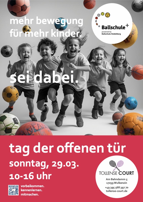 Plakat Tag der offenen Tür Ballschule Plus im Tollense Court