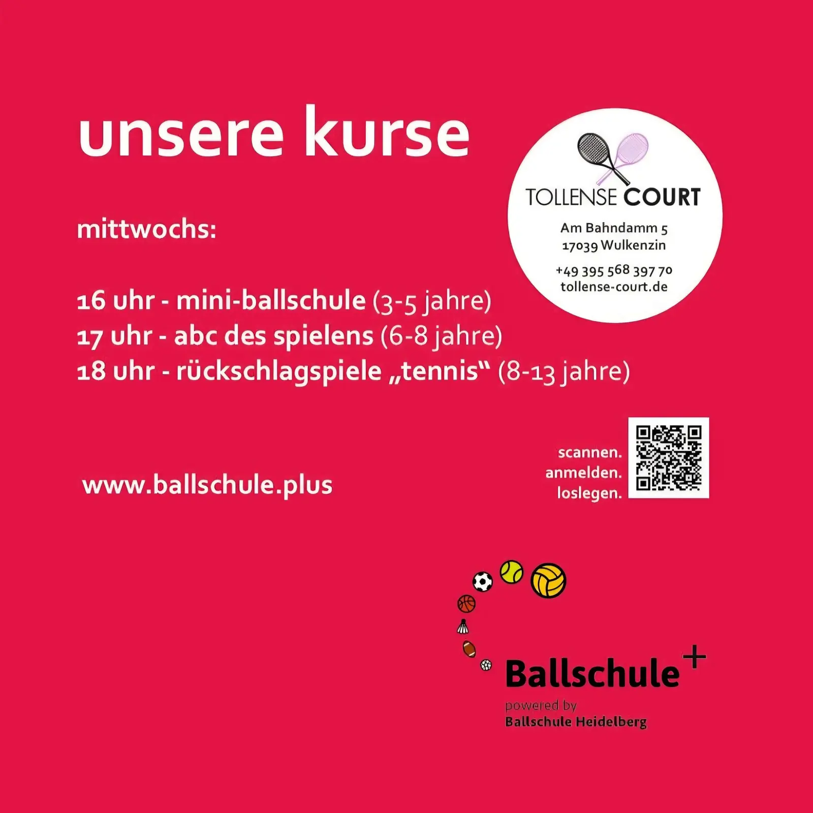 Kinder bei der Ballschule auf dem Tennisplatz